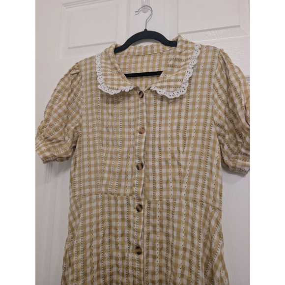 Floral Garden Midi Dress with Peter Pan Collar - Yellow Gingham - Picture 3 of 9